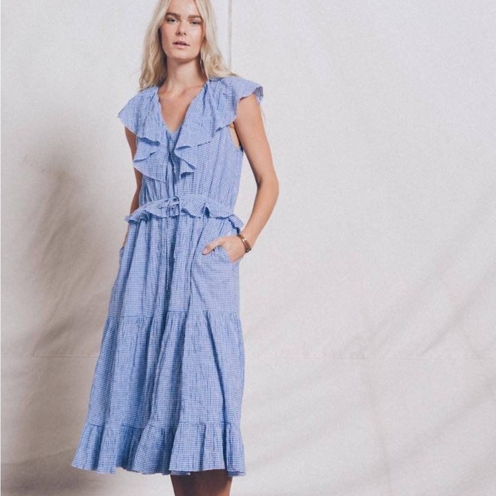 Trovata Nell Opera Blue Ruffled Midi Dress